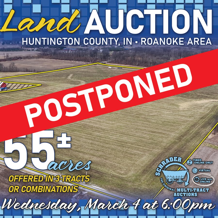 **POSTPONED** LAND AUCTION - 55+/- ACRES OFFERED IN 3 TRACTS IN HUNTINGTON COUNTY, INDIANA