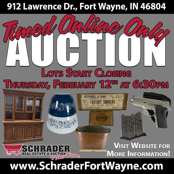 TIMED ONLINE ONLY PERSONAL PROPERTY AUCTION IN ALLEN COUNTY, INDIANA
