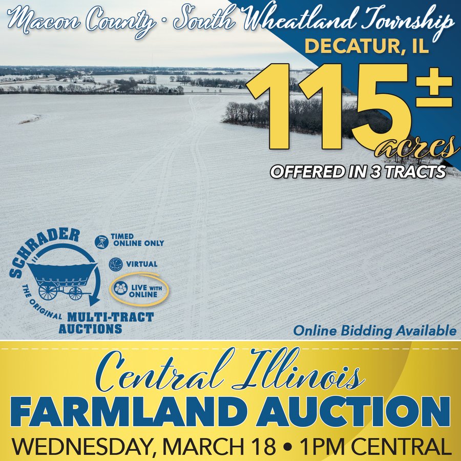 FARMLAND AUCTION - 115+/- ACRES OFFERED IN 3 TRACTS IN MACON COUNTY, ILLINOIS
