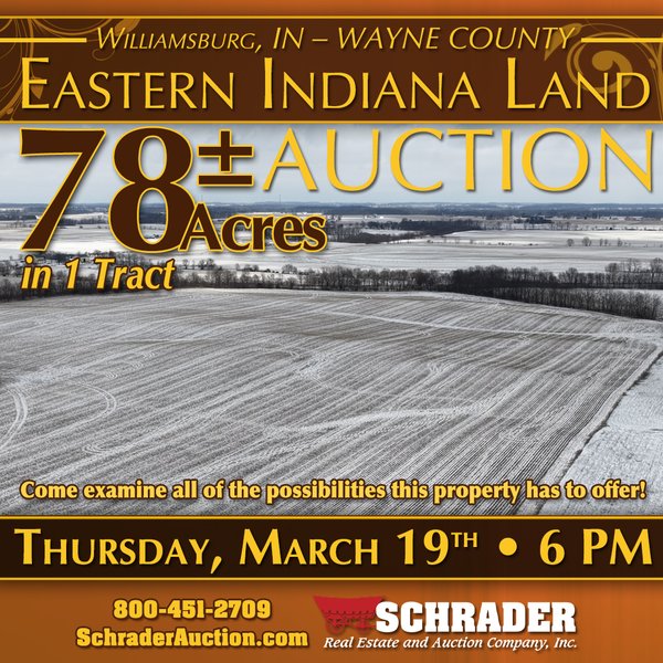 LAND AUCTION -78+/-ACRES OFFERED IN 1 TRACT IN WAYNE COUNTY, INDIANA