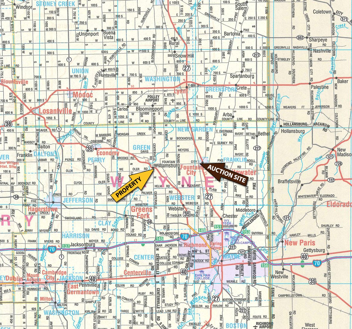 Area map - LAND AUCTION -78+/-ACRES OFFERED IN 1 TRACT IN WAYNE COUNTY, INDIANA