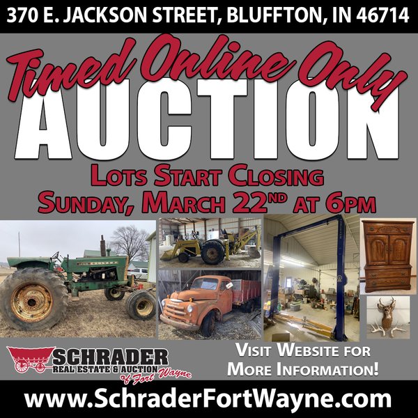 TIMED ONLINE ONLY PERSONAL PROPERTY AUCTION IN WELLS COUNTY, INDIANA