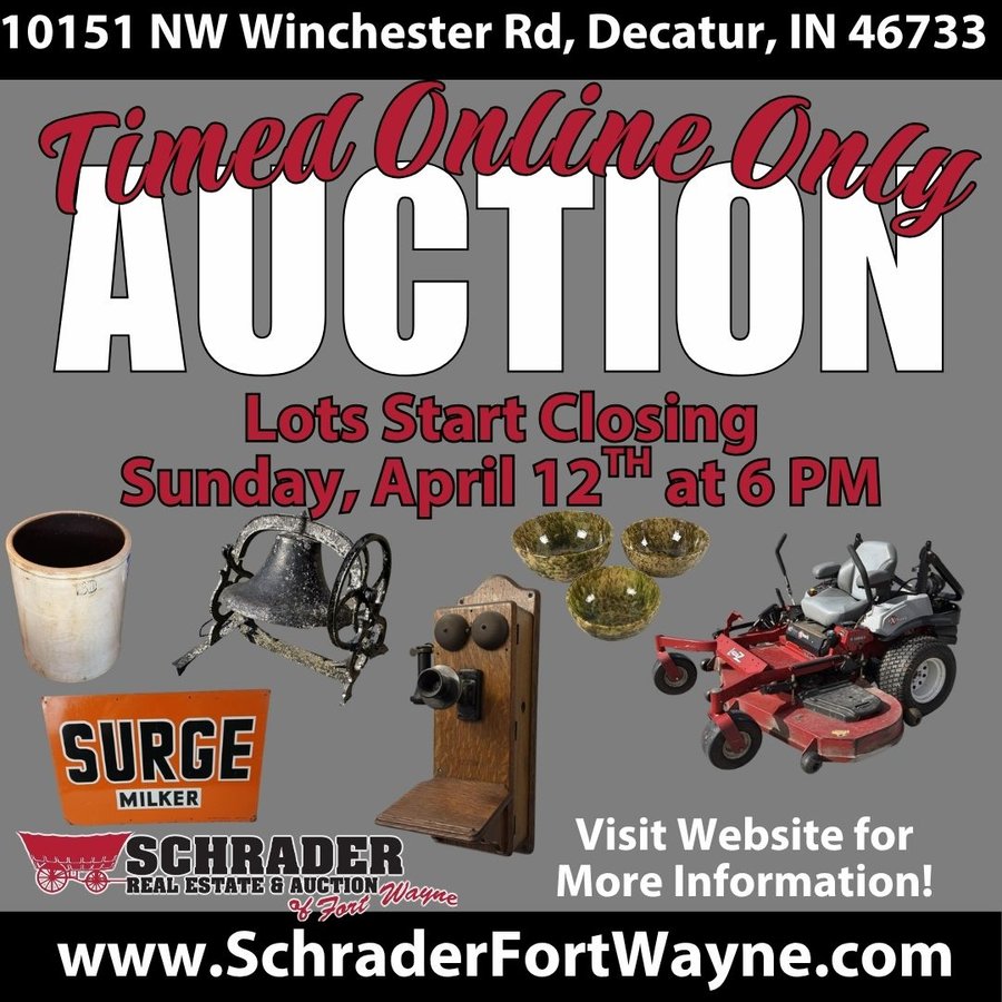 TIMED ONLINE ONLY PERSONAL PROPERTY AUCTION IN ADAMS COUNTY, INDIANA