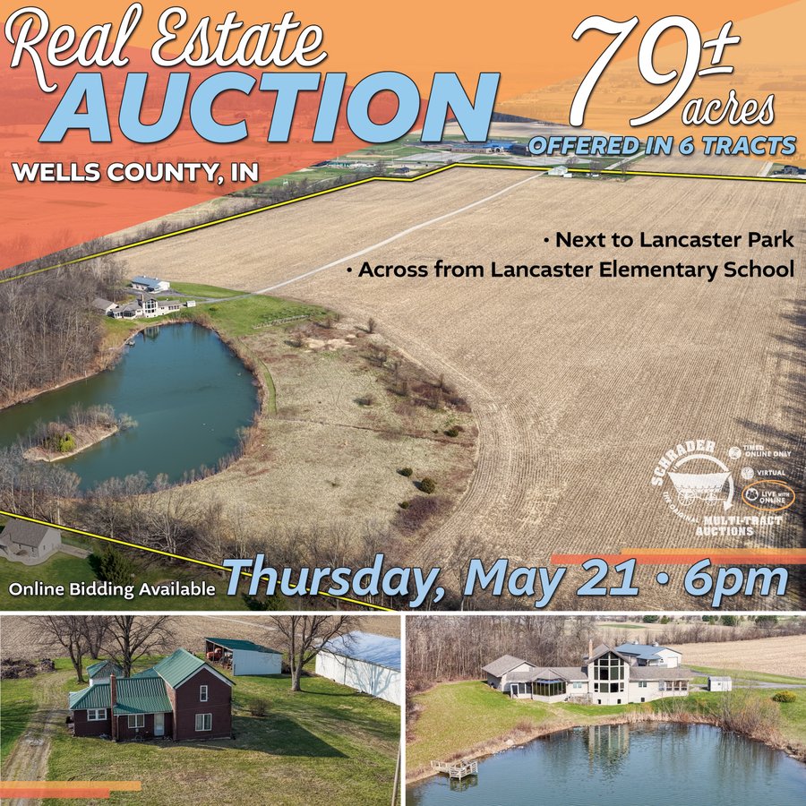 REAL ESTATE AUCTION - 79+/- ACRES OFFERED IN 6 TRACTS IN WELLS COUNTY, INDIANA