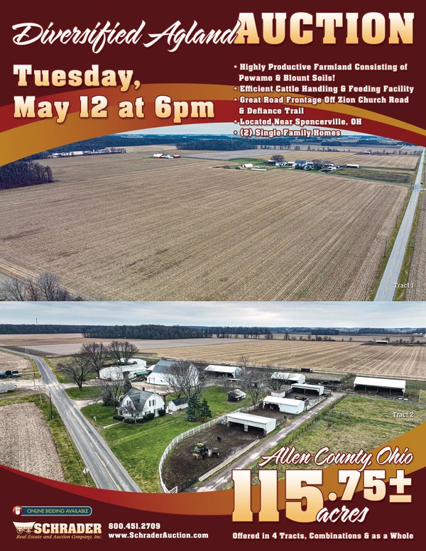 Sold: LAND AUCTION - 115.75+/-ACRES OFFERED IN 4 TRACTS IN ALLEN COUNTY, OHIO - 1895 N Defiance Trail, Spencerville, OH 45887 - Allen County, Ohio