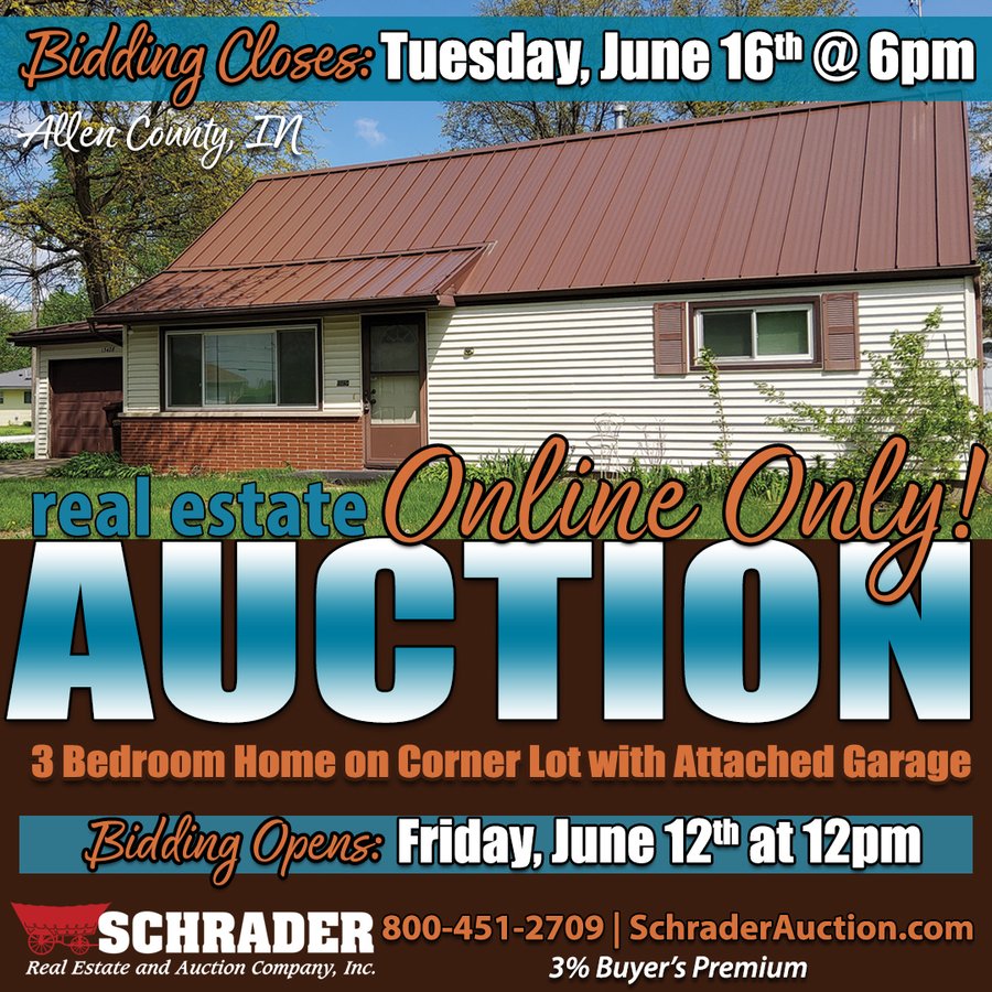 TIMED ONLINE ONLY REAL ESTATE AUCTION OFFERED IN 1 TRACT IN ALLEN COUNTY, INDIANA