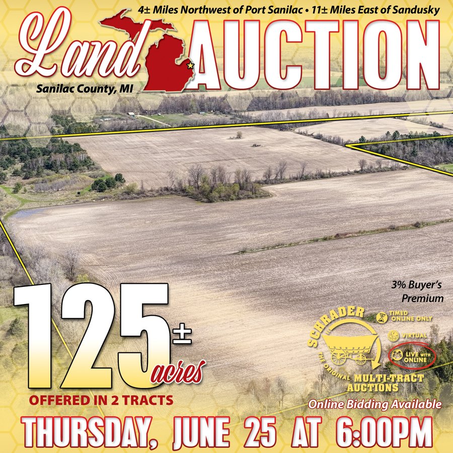 FARMLAND AUCTION - 125+/-ACRES OFFERED IN 2 TRACTS IN SANILAC COUNTY, MICHIGAN