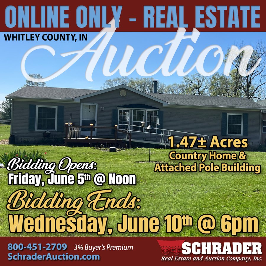 TIMED ONLINE ONLY REAL ESTATE AUCTION - 1.47+/-ACRES OFFERED IN 1 TRACT IN WHITLEY COUNTY, INDIANA