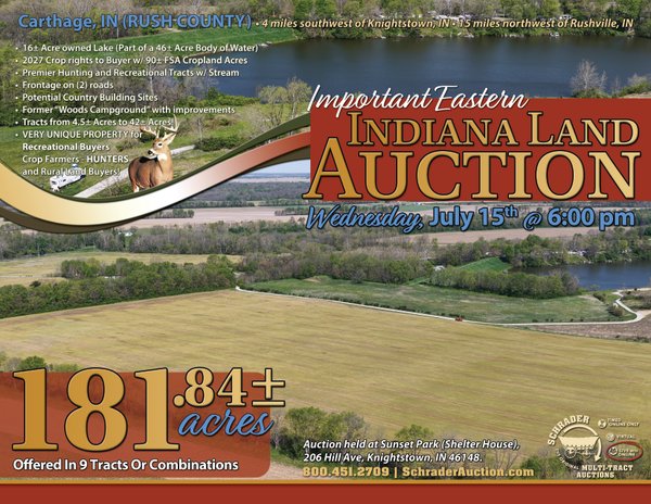 Sold: LAND AUCTION - 181.84+/-ACRES OFFERED IN 9 TRACTS IN RUSH COUNTY, INDIANA - 10532 N Carthage Pike, Carthage, IN 46115 - Rush County, Indiana