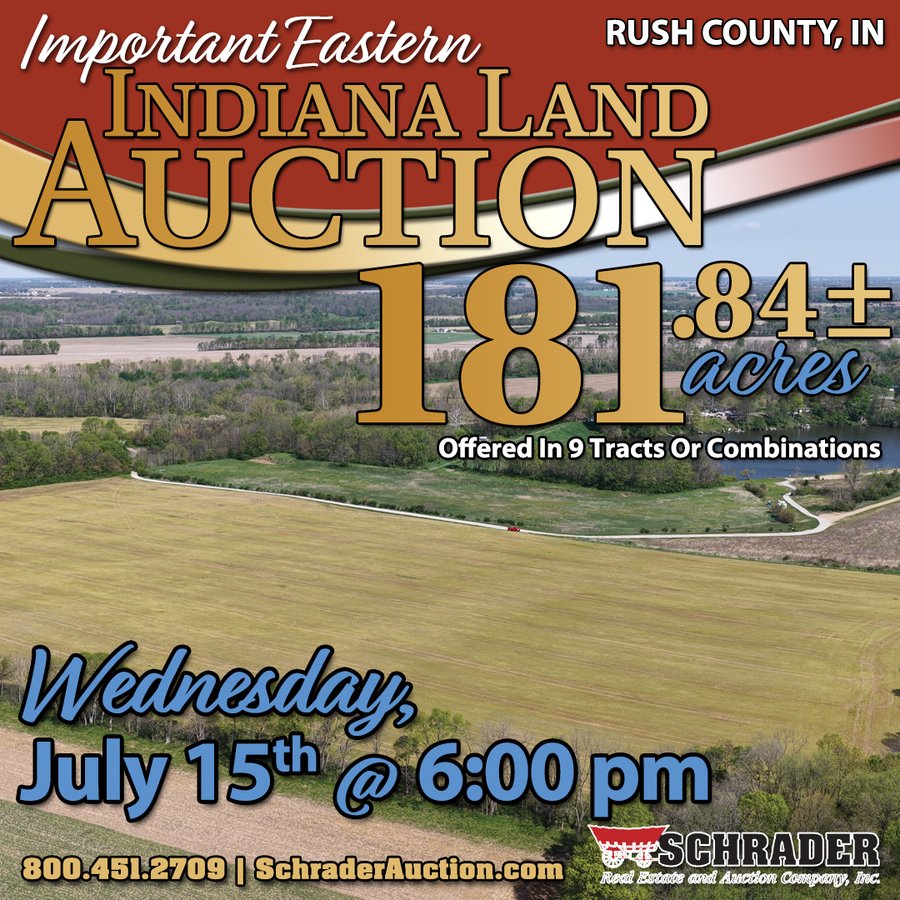 LAND AUCTION - 181.84+/-ACRES OFFERED IN 9 TRACTS IN RUSH COUNTY, INDIANA