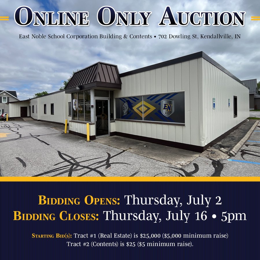 TIMED ONLINE ONLY REAL ESTATE & PERSONAL PROPERTY AUCTION - .41+/- ACRES OFFERED IN 2 TRACTS IN NOBLE COUNTY, INDIANA