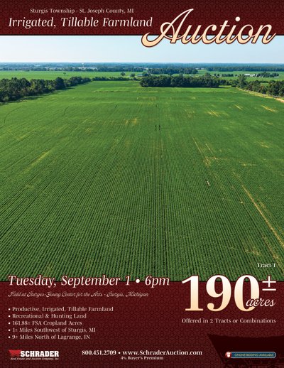 Sold: FARMLAND AUCTION - 190+/-ACRES OFFERED IN 2 TRACTS IN ST JOSEPH COUNTY, MICHIGAN - E Fawn River Rd, Sturgis, MI 49091 - St Joseph County, Michigan