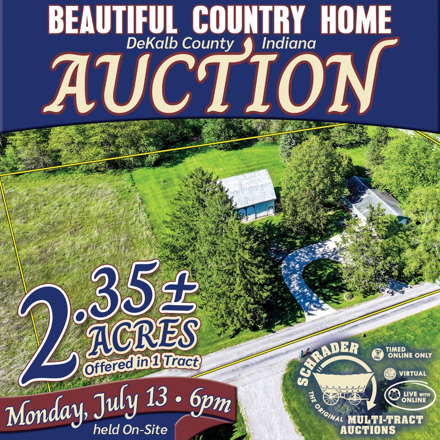 REAL ESTATE AUCTION - 2.35+/-ACRES OFFERED IN 1 TRACT IN DEKALB COUNTY, INDIANA