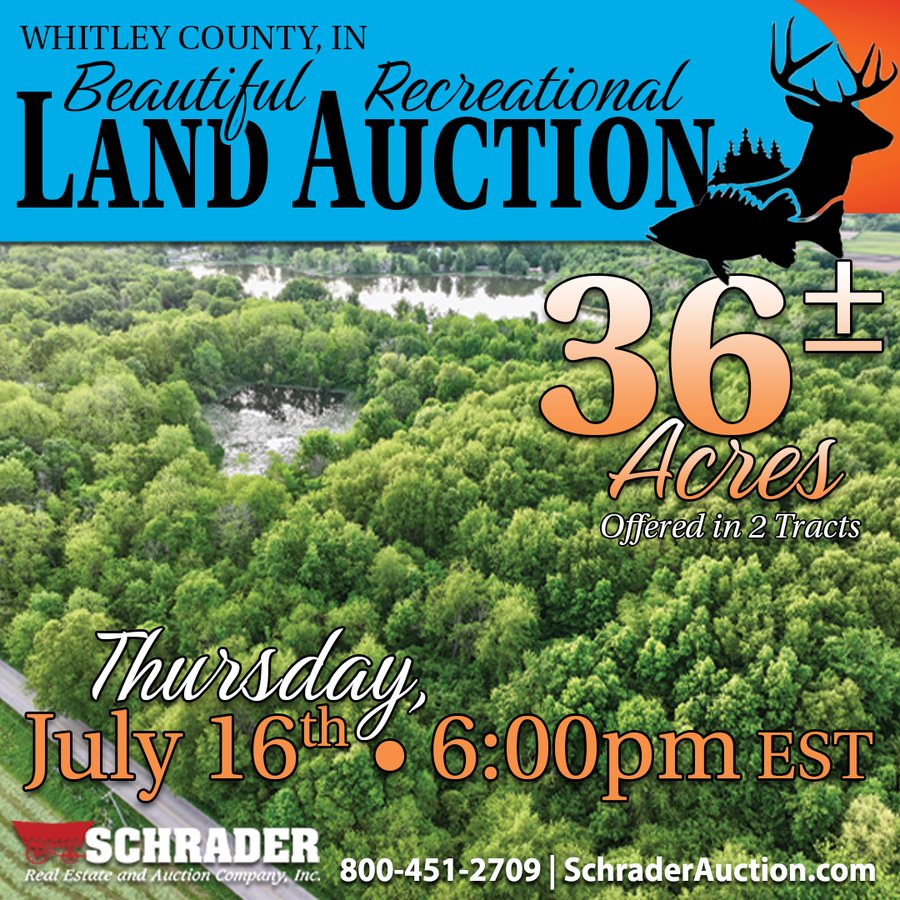 LAND AUCTION - 36+/-ACRES OFFERED IN 2 TRACTS IN WHITLEY COUNTY, INDIANA