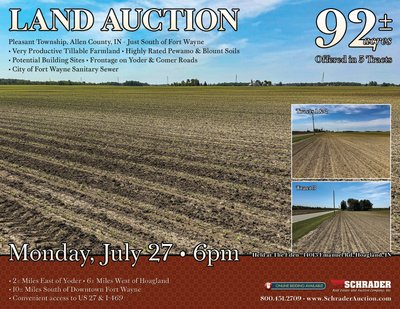 LAND AUCTION - 92+/-ACRES OFFERED IN 5 TRACTS IN ALLEN COUNTY, INDIANA