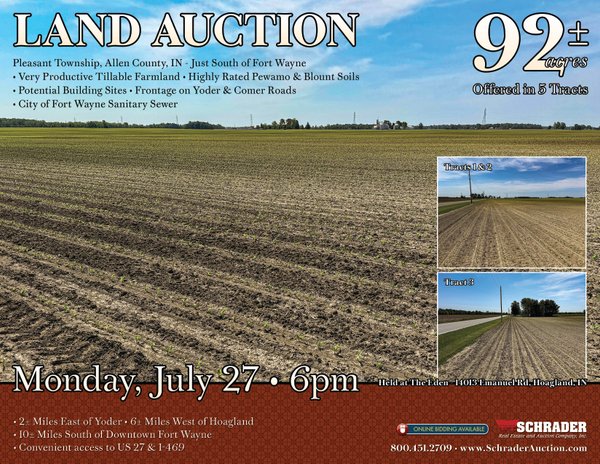 Sold: LAND AUCTION - 92+/-ACRES OFFERED IN 5 TRACTS IN ALLEN COUNTY, INDIANA - 16800 Comer Rd, Ft Wayne, IN 46819 - Allen County, Indiana