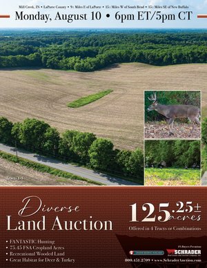 Sold: LAND AUCTION - 125.25+/-ACRES OFFERED IN 4 TRACTS IN LAPORTE COUNTY, INDIANA - N 800 E, Mill Creek, IN 46365 - LaPorte County, Indiana