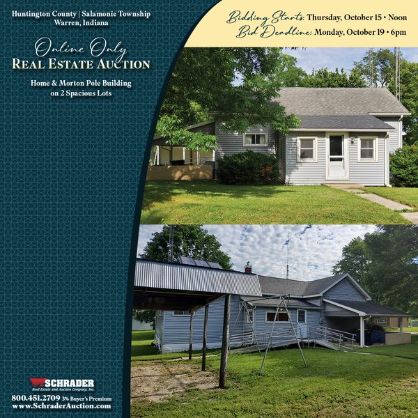 TIMED ONLINE ONLY REAL ESTATE AUCTION IN HUNTINGTON COUNTY, INDIANA - 103 College St, Warren, IN 46962 - Huntington County, Indiana