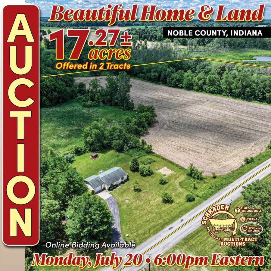 REAL ESTATE AUCTION - 17.27+/-ACRES OFFERED IN 2 TRACTS IN NOBLE COUNTY, INDIANA