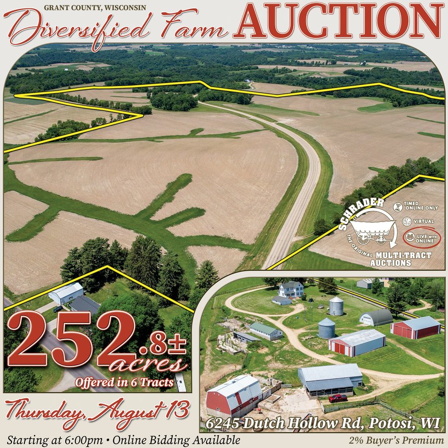 REAL ESTATE AUCTION - 252.8+/-ACRES OFFERED IN 6 TRACTS IN GRANT COUNTY, WISCONSIN