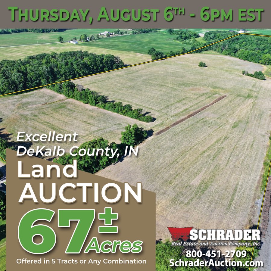 LAND AUCTION - 67+/-ACRES OFFERED IN 5 TRACTS IN DEKALB COUNTY, INDIANA