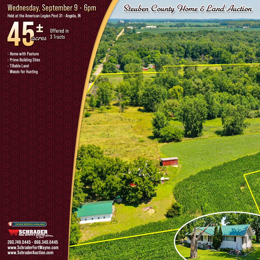 LAND AUCTION - 45+/-ACRES OFFERED IN 3 TRACTS IN STEUBEN COUNTY, INDIANA