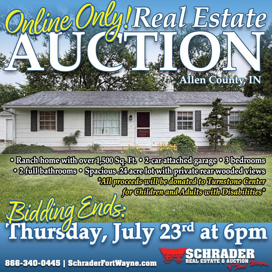 TIMED ONLINE ONLY REAL ESTATE AUCTION OFFERED IN 1 TRACT IN ALLEN COUNTY, INDIANA