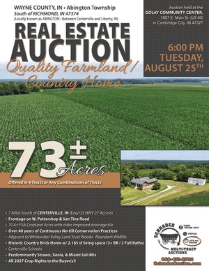Sold: REAL ESTATE AUCTION - 73+/- ACRES OFFERED IN 4 TRACTS IN WAYNE COUNTY, INDIANA - 832 W. Pottershop Rd., Richmond, IN 47374 - Wayne County, IN