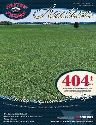 Sold: LAND AUCTION - 404+/-ACRES OFFERED IN 17 TRACTS IN WILLIAMS COUNTY, OHIO AND DEKALB COUNTY, INDIANA - 7913 County Rd 2, Edon, OH 43518 - Williams County, Ohio and DeKalb County, Indiana