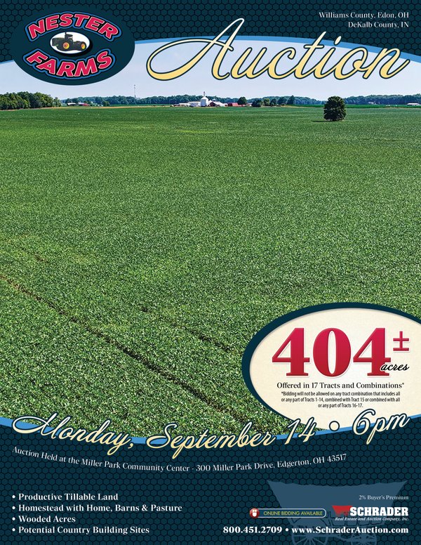 Sold: LAND AUCTION - 404+/-ACRES OFFERED IN 17 TRACTS IN WILLIAMS COUNTY, OHIO AND DEKALB COUNTY, INDIANA - 7913 County Rd 2, Edon, OH 43518 - Williams County, Ohio and DeKalb County, Indiana