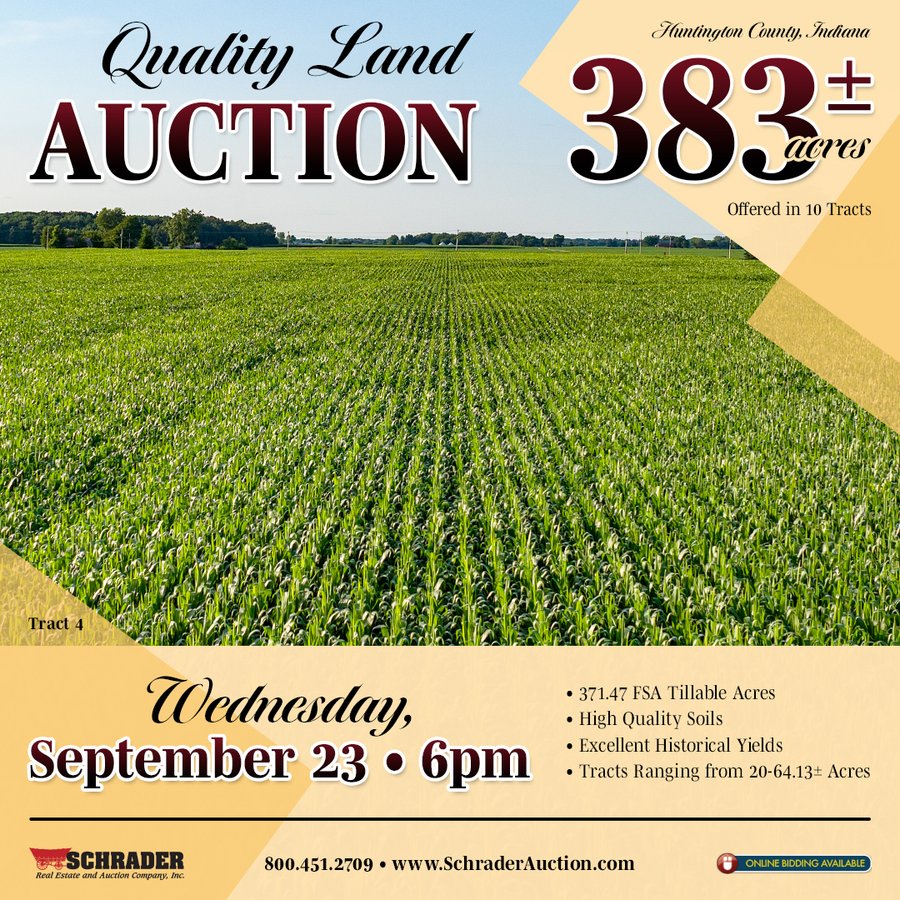 QUALITY LAND AUCTION - 383+/-ACRES OFFERED IN 10 TRACTS IN HUNTINGTON COUNTY, INDIANA