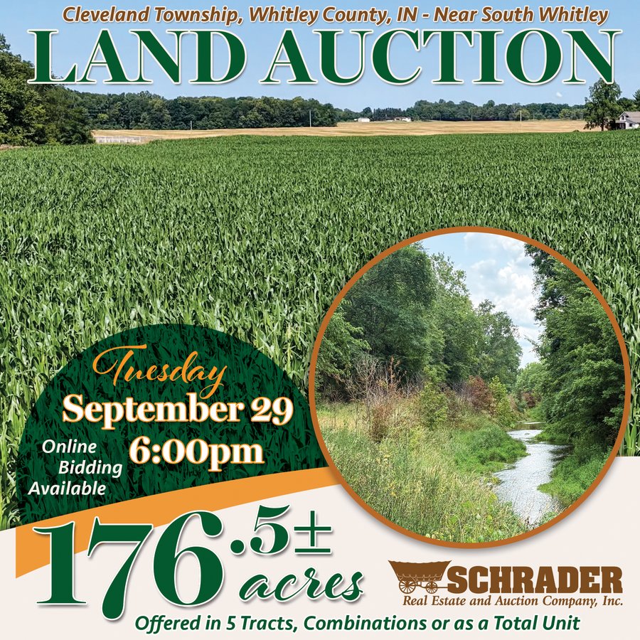 FARM AND WOODS AUCTION - 176.5+/-ACRES OFFERED IN 5 TRACTS IN WHITLEY COUNTY, INDIANA