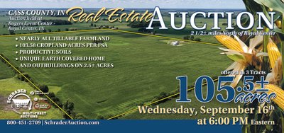 Sold: REAL ESTATE AUCTION - 105.5+/-ACRES OFFERED IN 3 TRACTS IN CASS COUNTY, INDIANA - 9812 N 650 W, Royal Center, IN 46978 - Cass County, Indiana