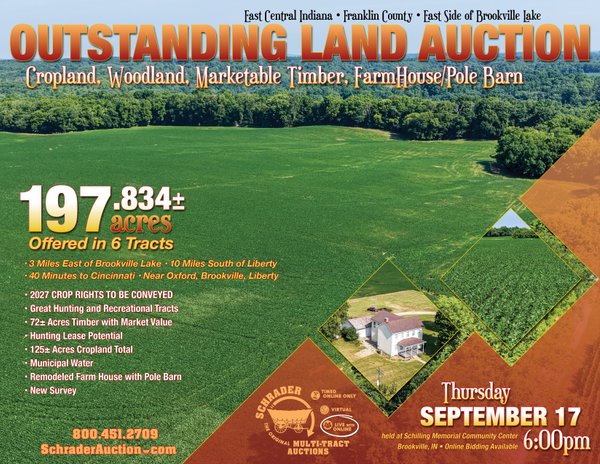 Sold: LAND AUCTION - 197.834+/-ACRES OFFERED IN 6 TRACTS IN FRANKLIN COUNTY, INDIANA - 12186 Whitcomb Rd, Brookville, IN 47012 - Franklin County, Indiana