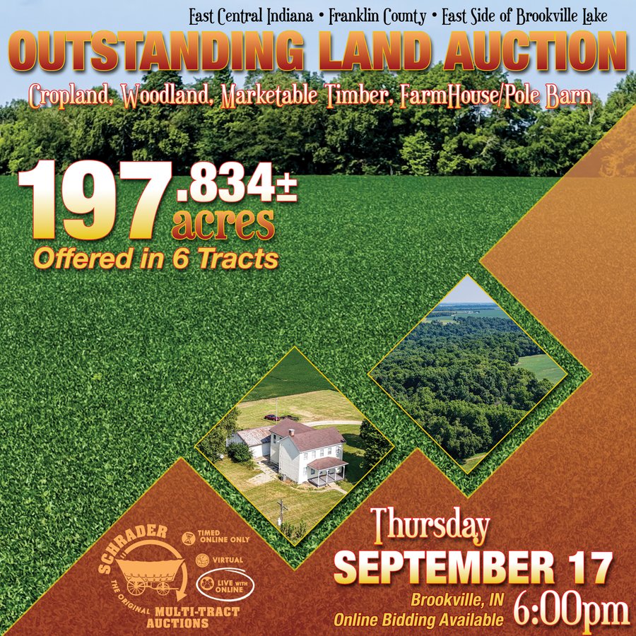 LAND AUCTION - 197.834+/-ACRES OFFERED IN 6 TRACTS IN FRANKLIN COUNTY, INDIANA