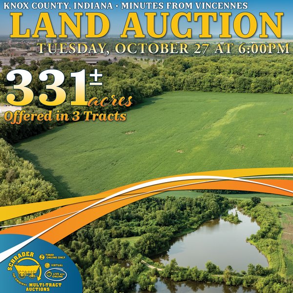 LAND AUCTION - 331+/-ACRES OFFERED IN 3 TRACTS IN KNOX COUNTY, INDIANA