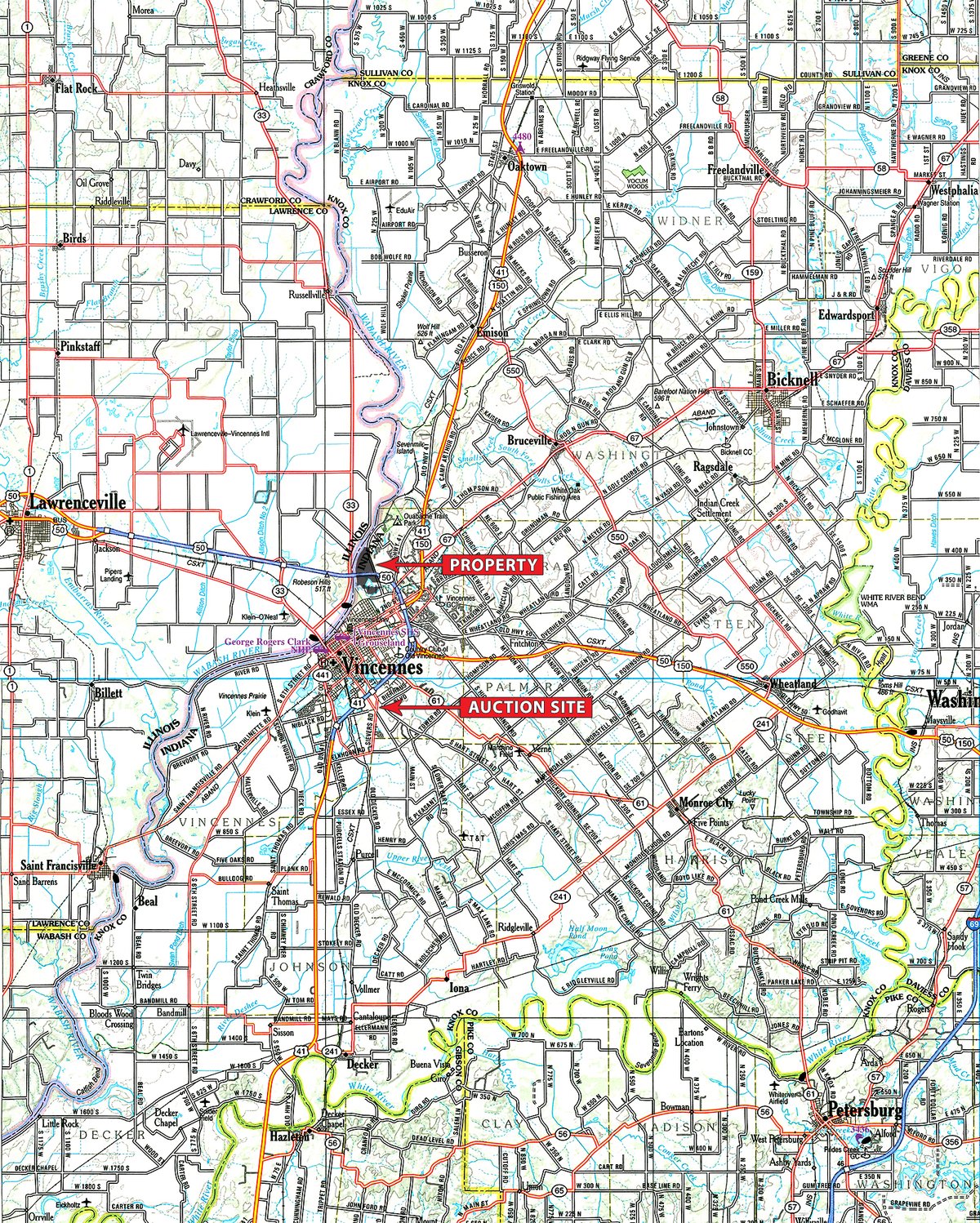 Area map - LAND AUCTION - 331+/-ACRES OFFERED IN 3 TRACTS IN KNOX COUNTY, INDIANA