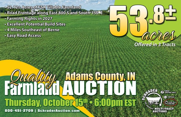 Sold: FARMLAND AUCTION - 53.8+/-ACRES OFFERED IN 3 TRACTS IN ADAMS COUNTY, INDIANA - S 150 E, Berne, IN 46711 - Adams County, Indiana