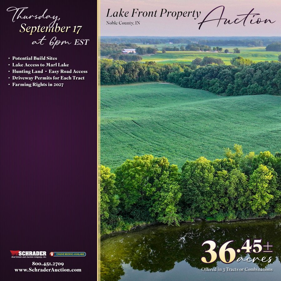 LAKE FRONT PROPERTY AUCTION - 36.45+/-ACRES OFFERED IN 3 TRACTS IN NOBLE COUNTY, INDIANA