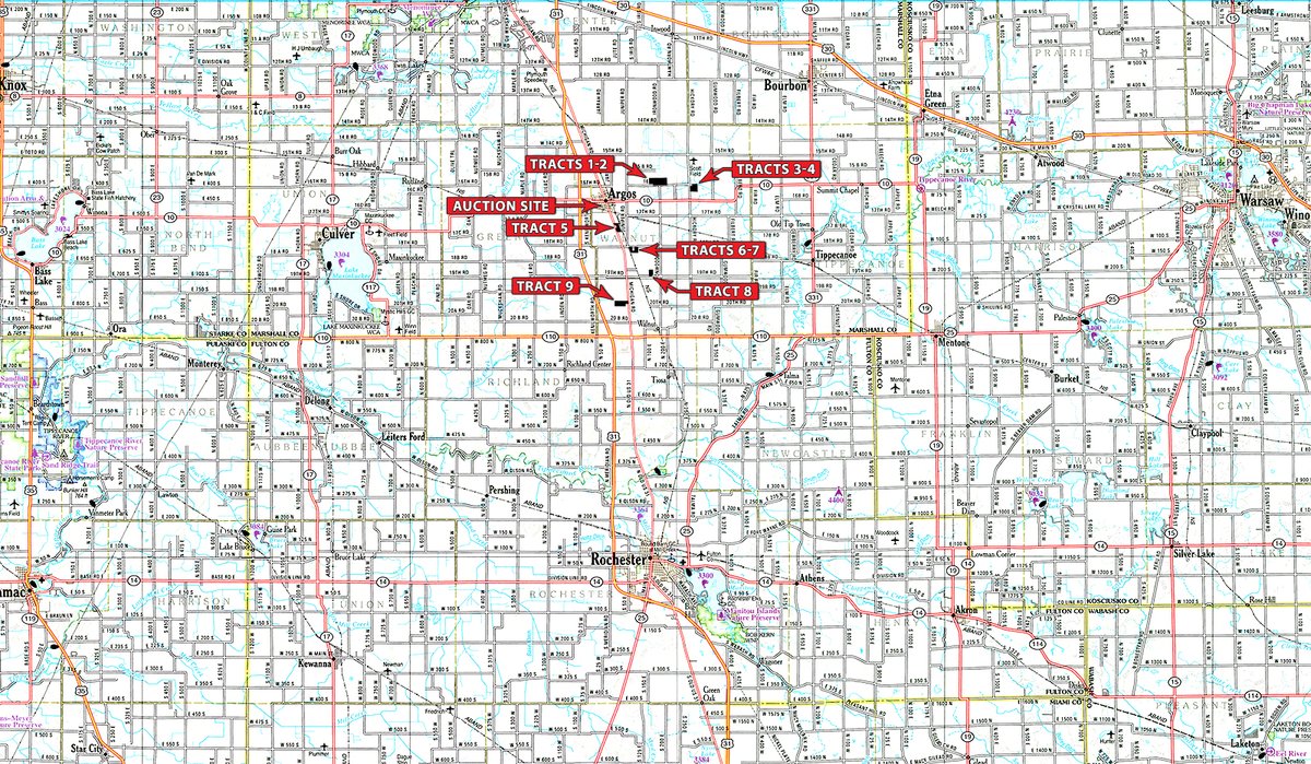 Area map - QUALITY LAND AUCTION - 249.5+/-ACRES OFFERED IN 9 TRACTS IN MARSHALL COUNTY, INDIANA