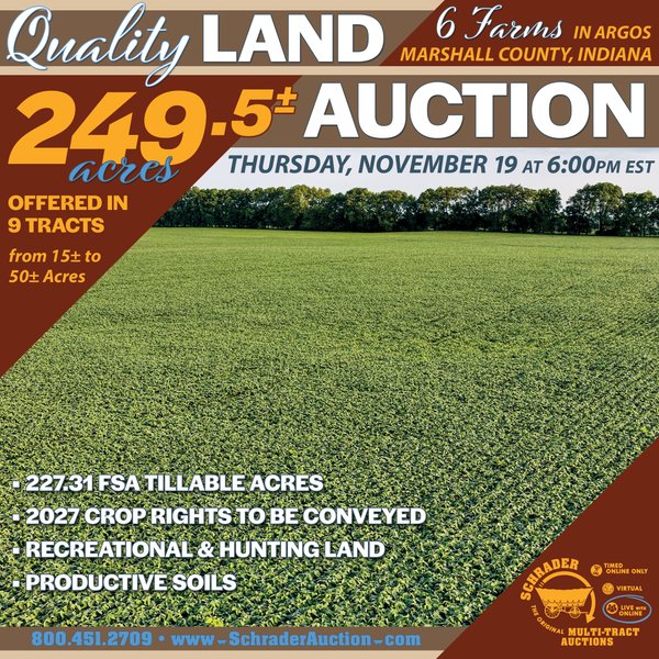 QUALITY LAND AUCTION - 249.5+/-ACRES OFFERED IN 9 TRACTS IN MARSHALL COUNTY, INDIANA - 16th Rd, Argos, IN 46501 - Marshall County, Indiana