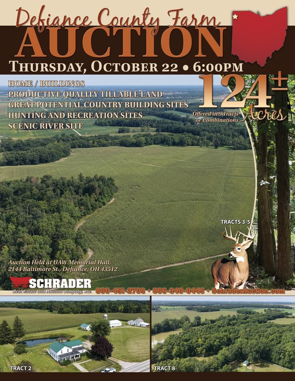 Sold: FARMLAND AUCTION - 124+/-ACRES OFFERED IN 9 TRACTS IN DEFIANCE COUNTY, OHIO - 15370 S.R. 111 and Cromley Road, Defiance OH 43512 - Defiance County, Ohio
