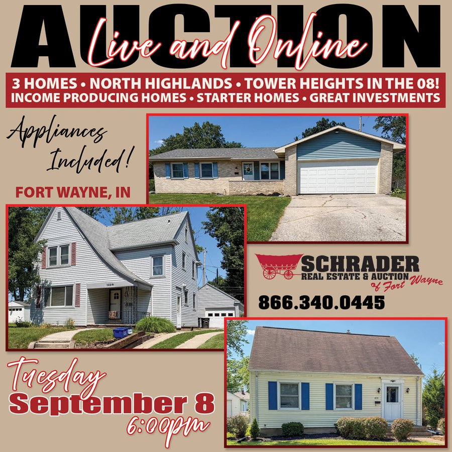 REAL ESTATE AUCTION - 3 HOMES IN ALLEN COUNTY, INDIANA