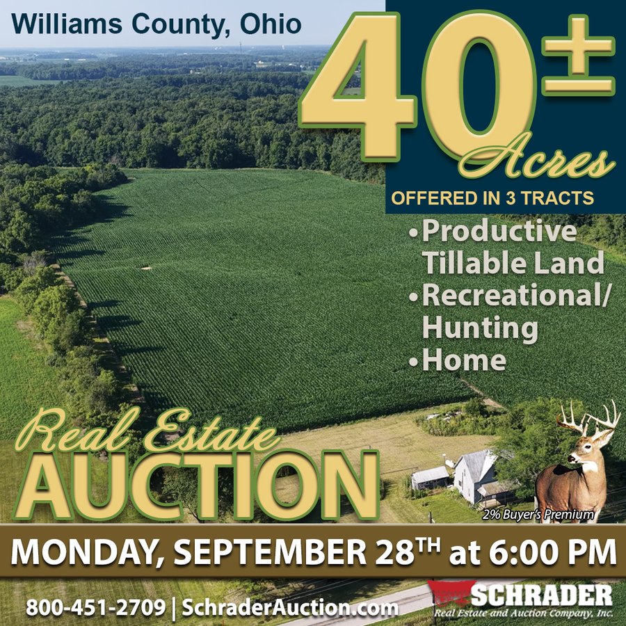 REAL ESTATE AUCTION - 40+/-ACRES OFFERED IN 3 TRACTS IN WILLIAMS COUNTY, OHIO