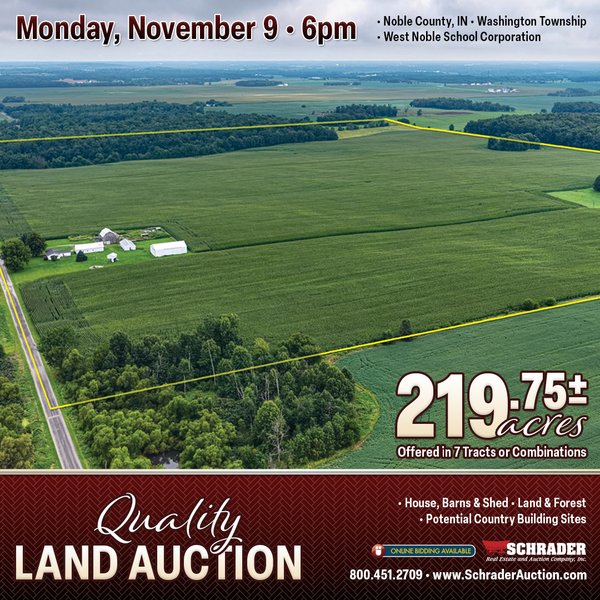 QUALITY LAND AUCTION - 219.75+/-ACRES OFFERED IN 7 TRACTS IN NOBLE COUNTY, INDIANA - 0317 S 650 W, Kimmell, IN 46760 - Noble County, Indiana