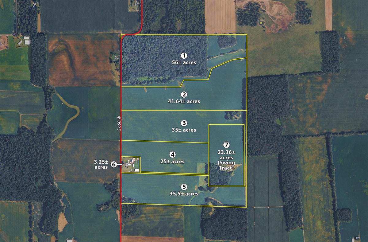 Tract map - QUALITY LAND AUCTION - 219.75+/-ACRES OFFERED IN 7 TRACTS IN NOBLE COUNTY, INDIANA