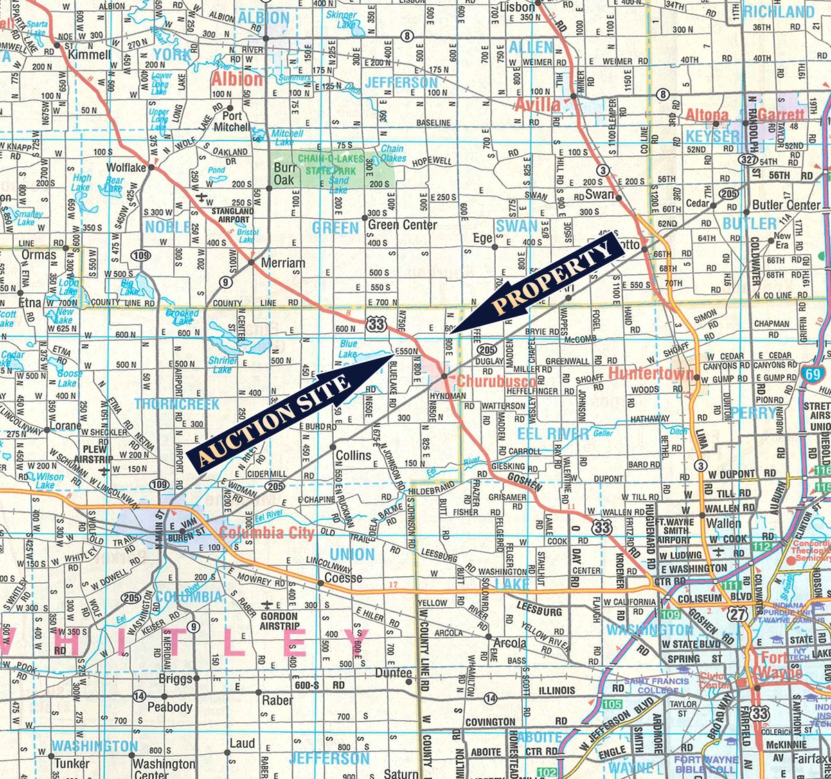 Area map - FARMLAND AUCTION - 30+/-ACRES OFFERED IN 2 TRACTS IN WHITLEY COUNTY, INDIANA