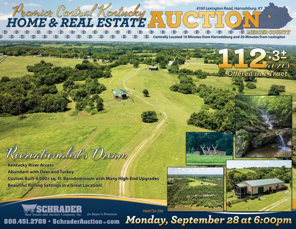 Sold: HOME AND LAND AUCTION - 112.3+/-ACRES OFFERED IN 1 TRACT IN MERCER COUNTY, KENTUCKY - 4160 Lexington Rd, Harrodsburg, KY 40330 - Mercer County, Kentucky