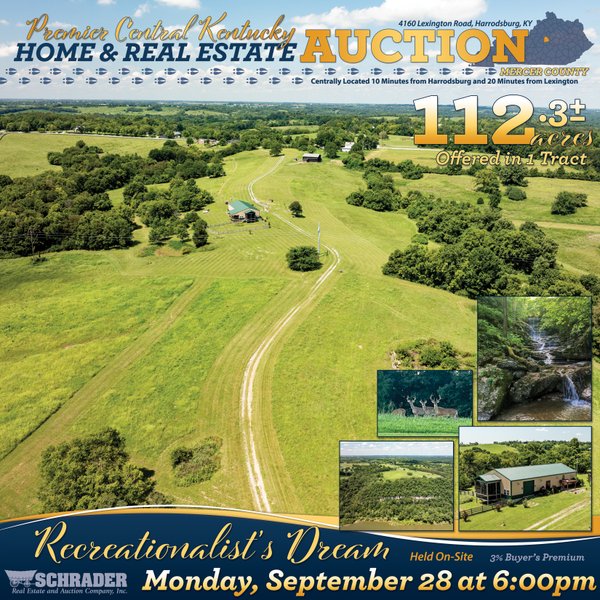 HOME AND LAND AUCTION - 112.3+/-ACRES OFFERED IN 1 TRACT IN MERCER COUNTY, KENTUCKY - 4160 Lexington Rd, Harrodsburg, KY 40330 - Mercer County, Kentucky