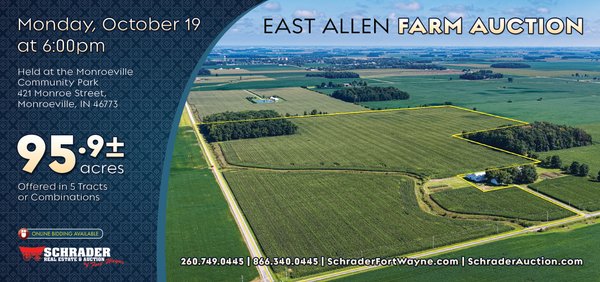 Sold: FARMLAND AUCTION - 95.9+/-ACRES OFFERED IN 5 TRACTS IN ALLEN COUNTY, INDIANA - Surrounds 20033 Barkley Rd, Monroeville, IN 46773 - Allen County, Indiana